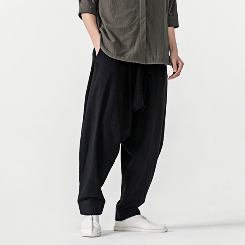 Buddha Stones Spring Solid Color Drawstring Men's Harem Pants With Pockets - image 16