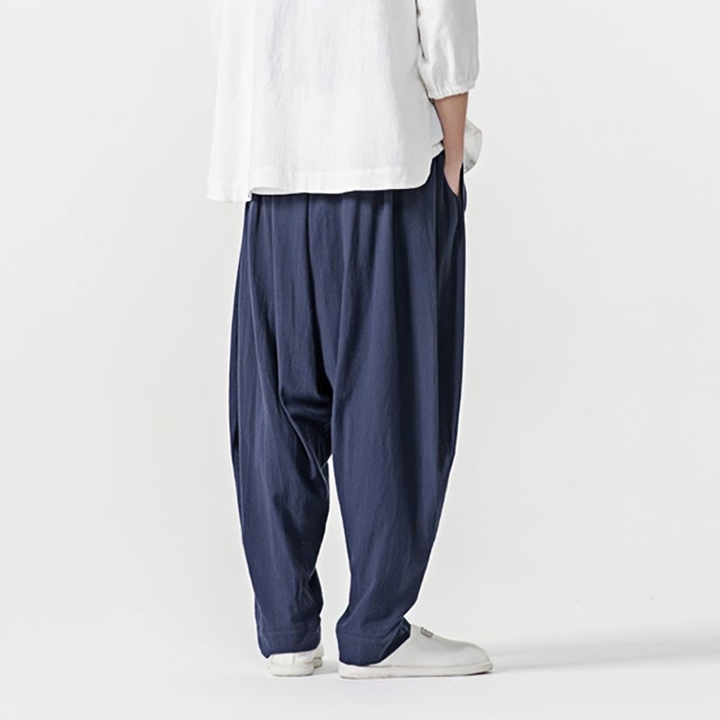 Buddha Stones Spring Solid Color Drawstring Men's Harem Pants With Pockets - image 3