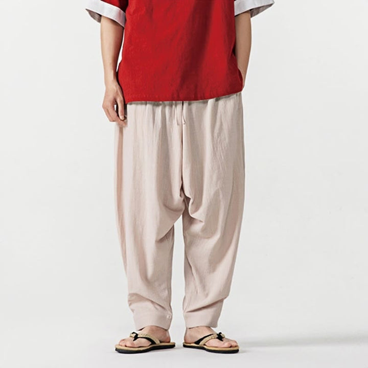 Buddha Stones Spring Solid Color Drawstring Men's Harem Pants With Pockets - image 19