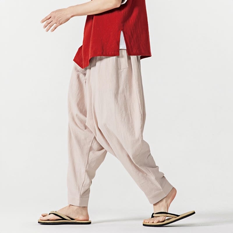 Buddha Stones Spring Solid Color Drawstring Men's Harem Pants With Pockets - image 27