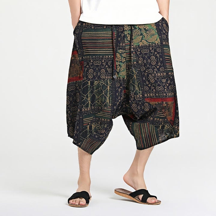 Buddha Stones Ethnic Pattern Drawstring 7-8 Length Cotton Men's Harem Pants With Pockets - image 7