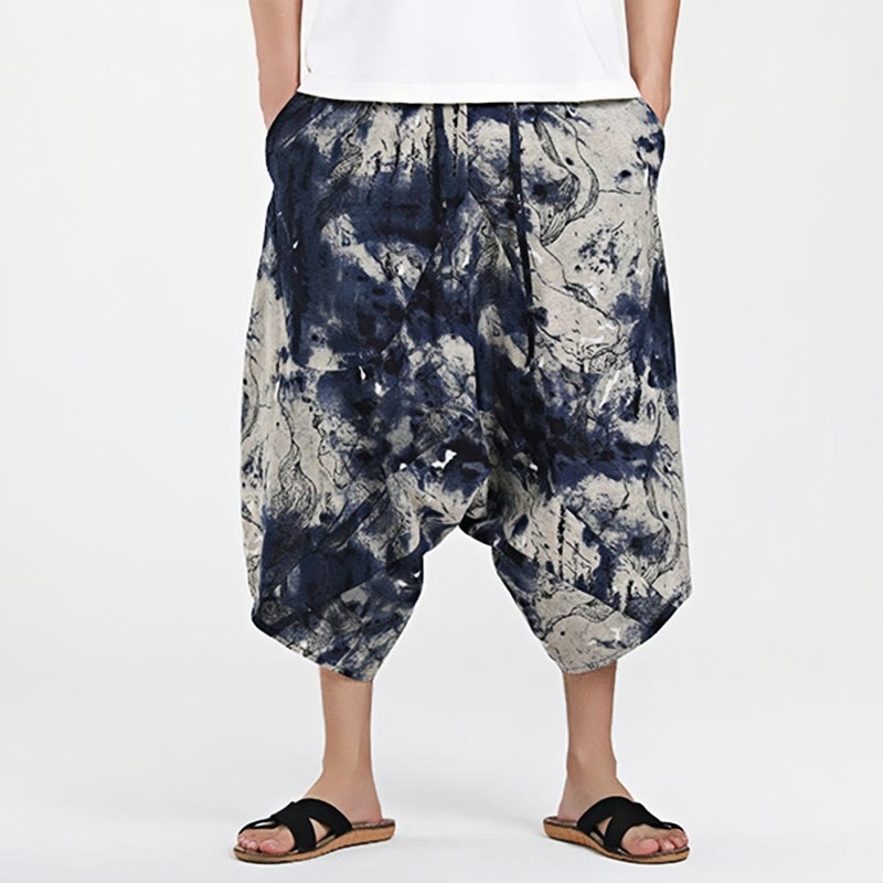 Buddha Stones Ethnic Pattern Drawstring 7-8 Length Cotton Men's Harem Pants With Pockets - image 9
