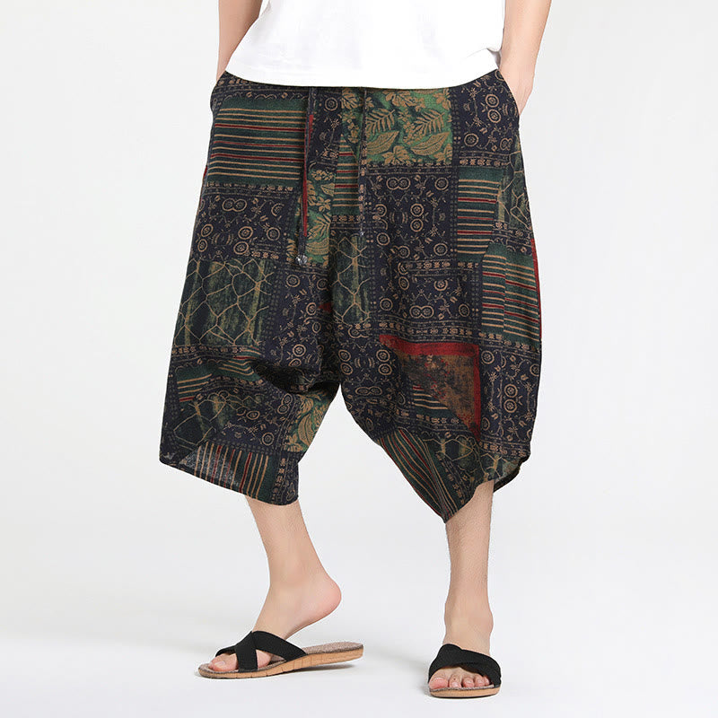 Buddha Stones Ethnic Pattern Drawstring 7-8 Length Cotton Men's Harem Pants With Pockets - image 5