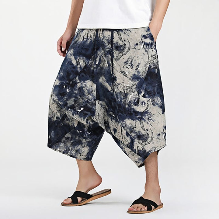 Buddha Stones Ethnic Pattern Drawstring 7-8 Length Cotton Men's Harem Pants With Pockets - MidnightBlue - US/UK/AU46，EU56 (5XL) - image 8