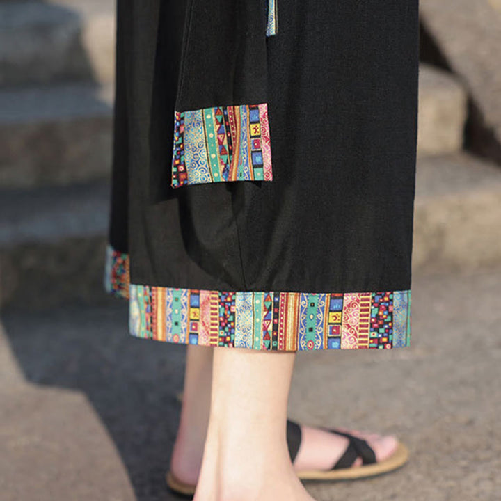 Buddha Stones Summer Ethnic 7-8 Length Cropped Cotton Men's Wide Leg Pants With Pockets - image 12