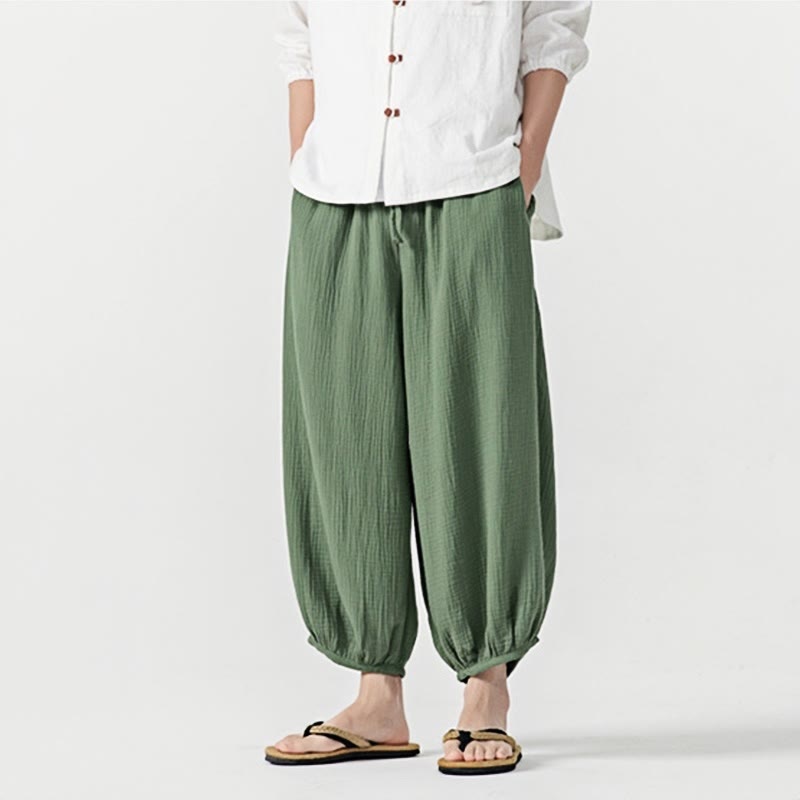Buddha Stones Soft Solid Color Drawstring Cotton Men's Pants With Pockets - image 34