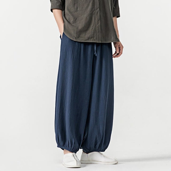 Buddha Stones Soft Solid Color Drawstring Cotton Men's Pants With Pockets - image 28
