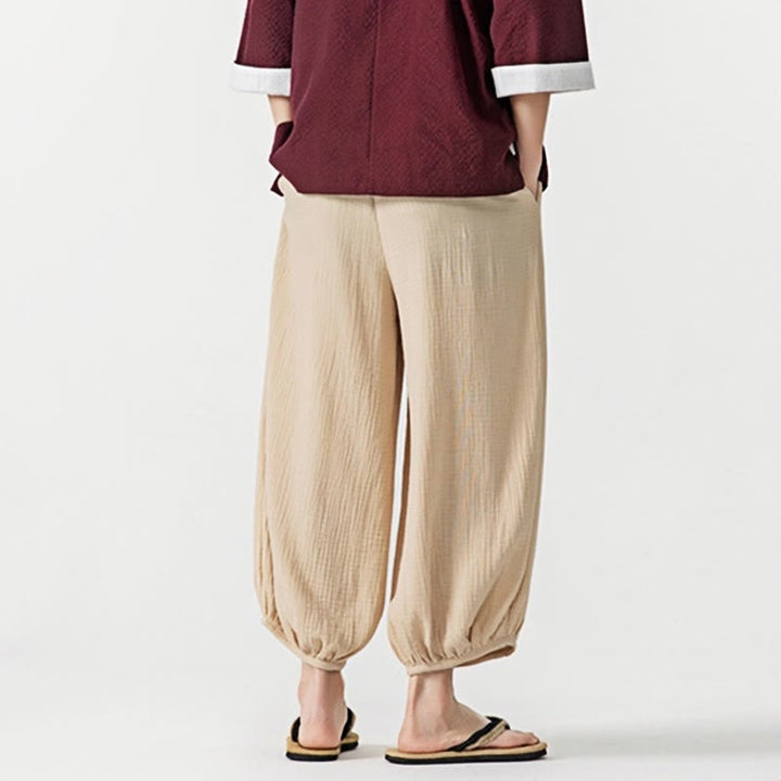 Buddha Stones Soft Solid Color Drawstring Cotton Men's Pants With Pockets - image 2