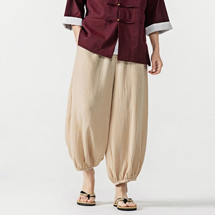 Buddha Stones Soft Solid Color Drawstring Cotton Men's Pants With Pockets - image 5