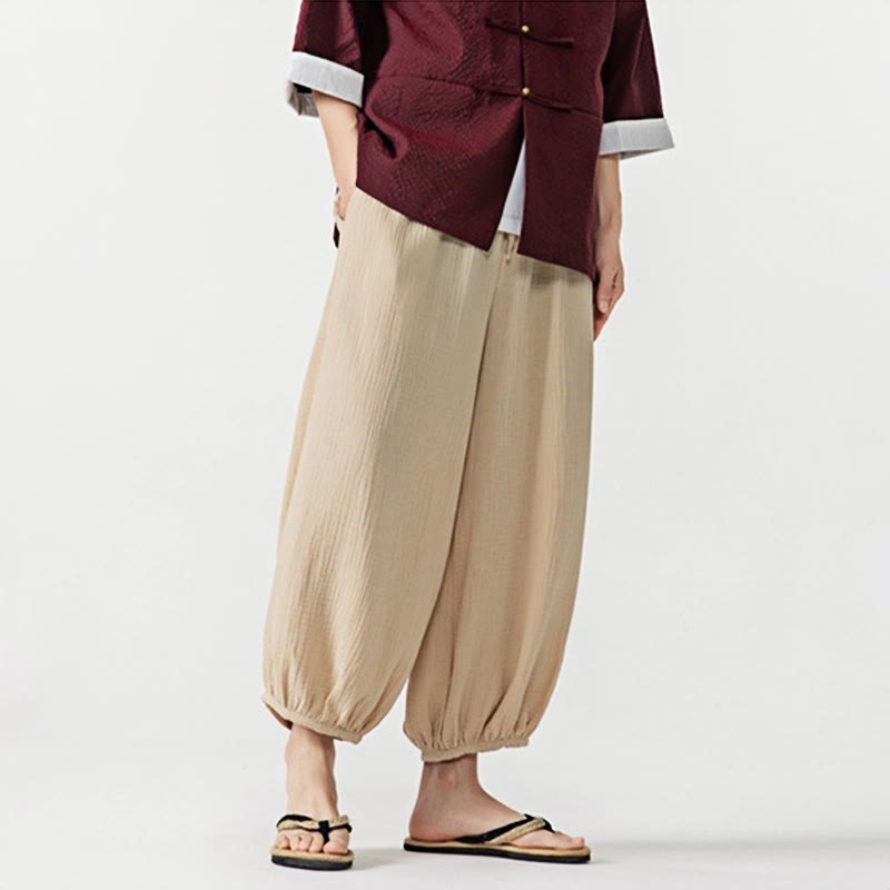Buddha Stones Soft Solid Color Drawstring Cotton Men's Pants With Pockets - image 6
