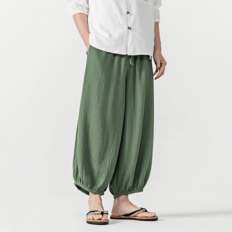 Buddha Stones Soft Solid Color Drawstring Cotton Men's Pants With Pockets - image 36