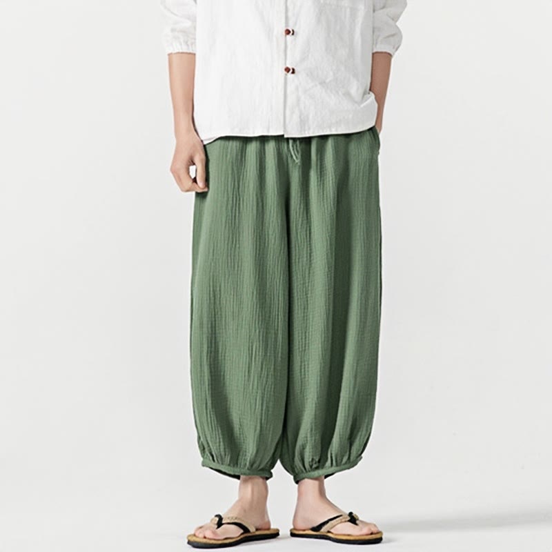 Buddha Stones Soft Solid Color Drawstring Cotton Men's Pants With Pockets - image 38