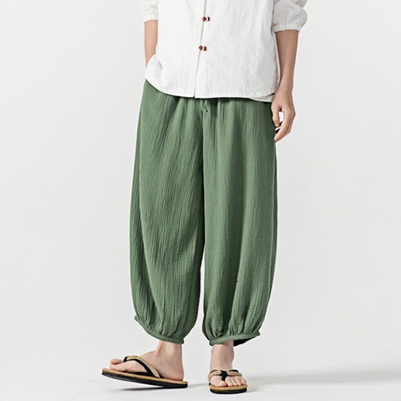 Buddha Stones Soft Solid Color Drawstring Cotton Men's Pants With Pockets - image 39