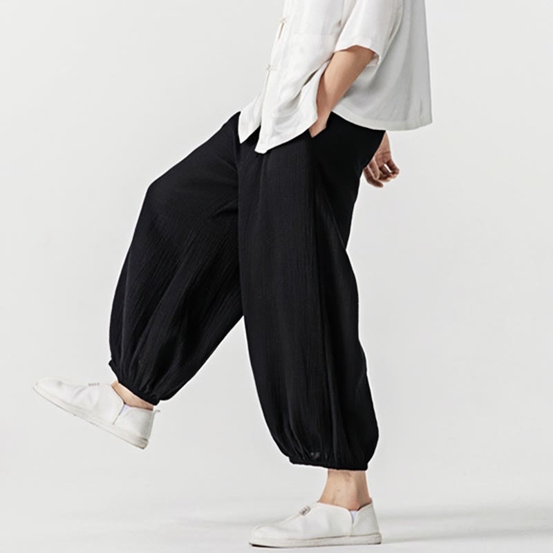 Buddha Stones Soft Solid Color Drawstring Cotton Men's Pants With Pockets - image 20
