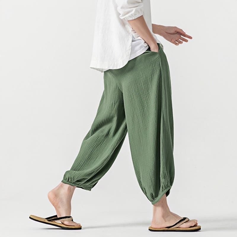 Buddha Stones Soft Solid Color Drawstring Cotton Men's Pants With Pockets - image 40