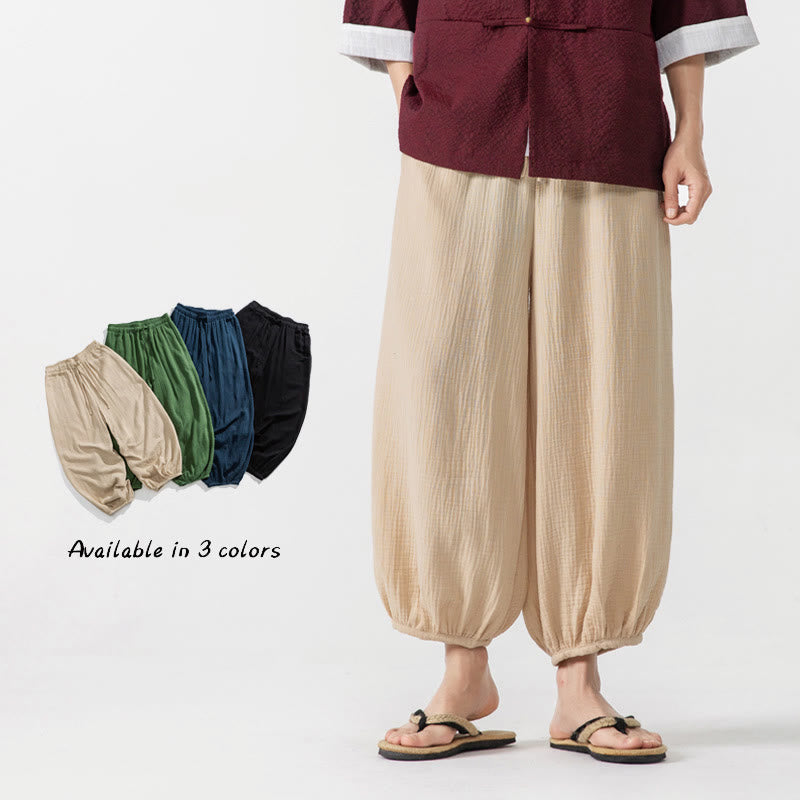 Buddha Stones Soft Solid Color Drawstring Cotton Men's Pants With Pockets - Beige - US/UK/AU46，EU56 (5XL) - image 0