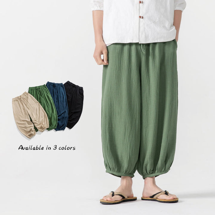 Buddha Stones Soft Solid Color Drawstring Cotton Men's Pants With Pockets - image 41