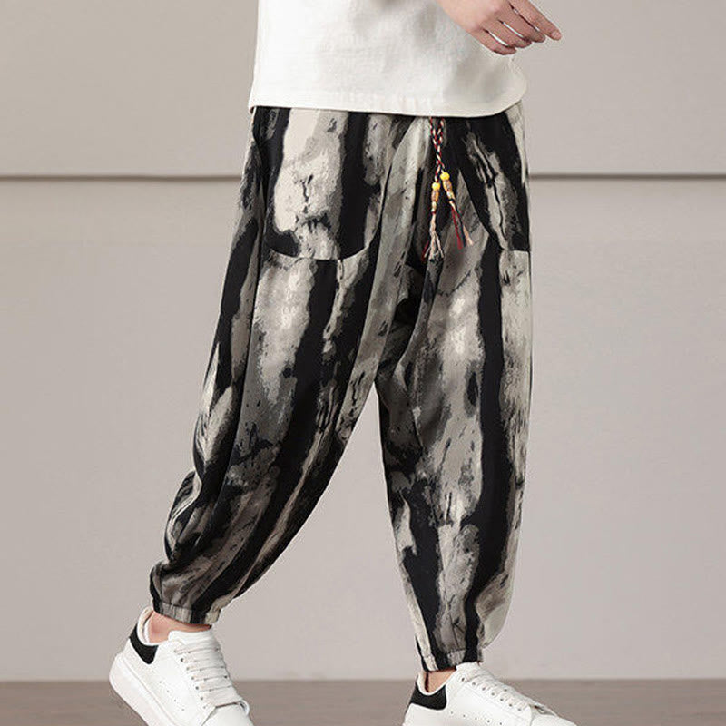 Buddha Stones Stripe Pattern Drawstring Men's Harem Pants With Pockets - image 6