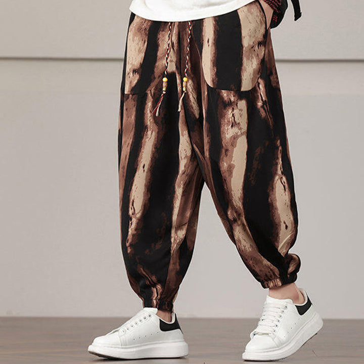 Buddha Stones Stripe Pattern Drawstring Men's Harem Pants With Pockets - image 10