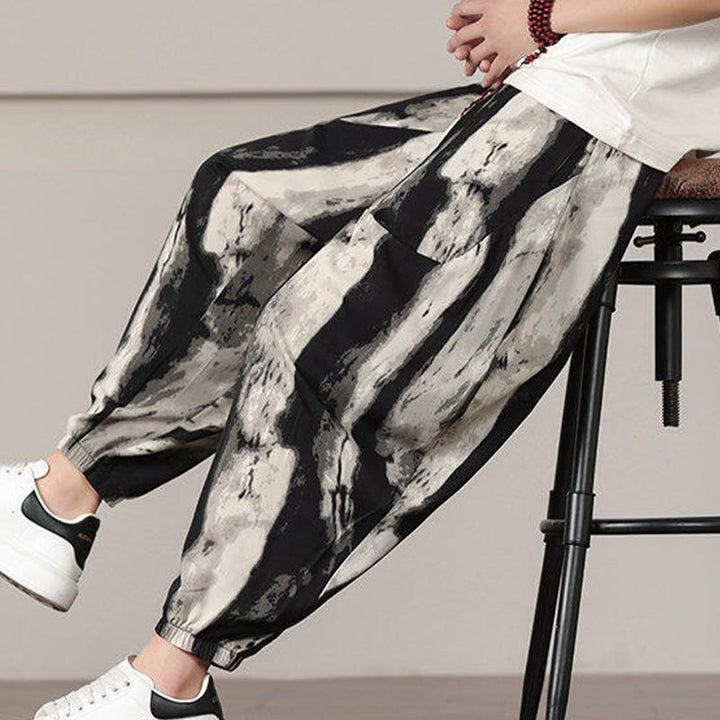 Buddha Stones Stripe Pattern Drawstring Men's Harem Pants With Pockets - image 8