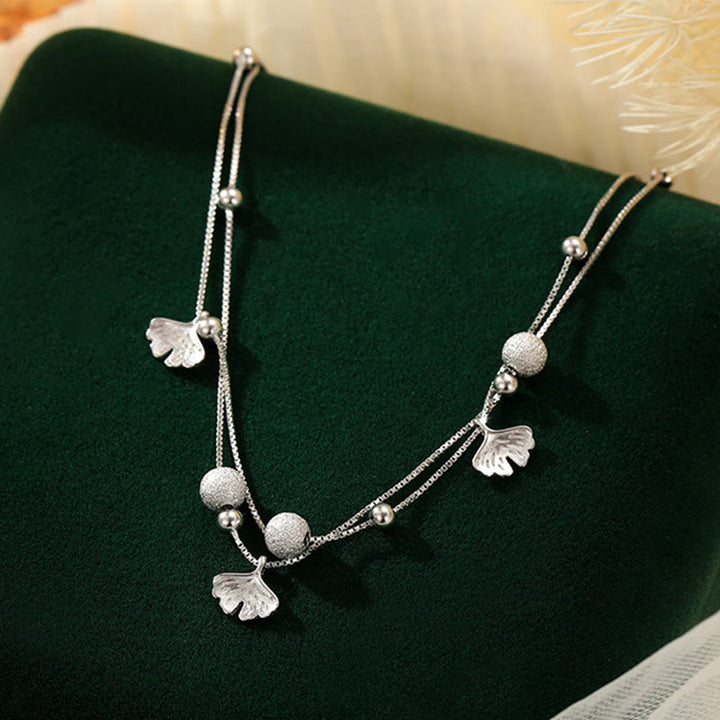 Buddha Stones 925 Sterling Silver Ginkgo Leaf Double Layer Protection Anklet - image 2
