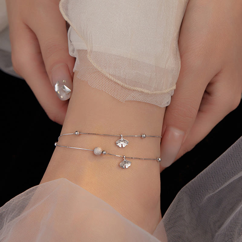 Buddha Stones 925 Sterling Silver Ginkgo Leaf Double Layer Protection Anklet - image 3
