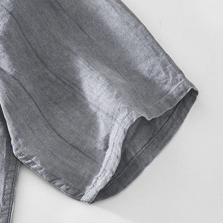 Buddha Stones Half Button Short Sleeve V-neck Ramie Cotton Men's Shirt - image 4