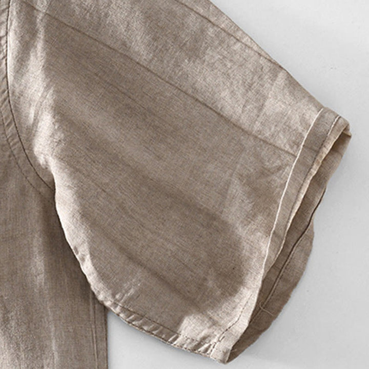 Buddha Stones Half Button Short Sleeve V-neck Ramie Cotton Men's Shirt - image 10