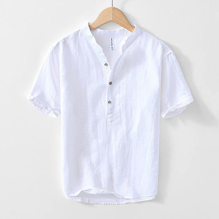 Buddha Stones Half Button Short Sleeve V-neck Ramie Cotton Men's Shirt - White - US/UK/AU44，EU54 (4XL) - image 13