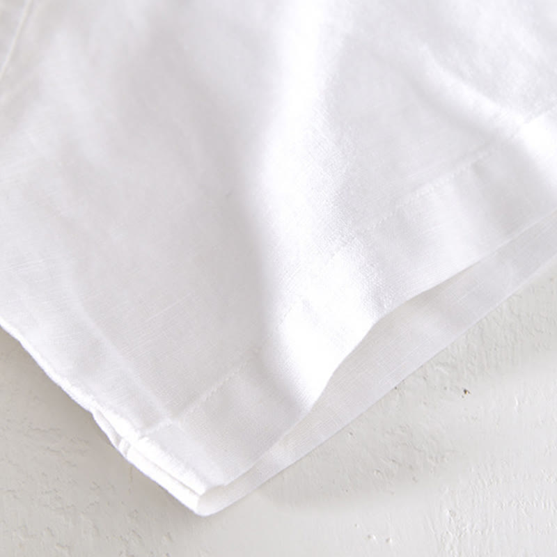 Buddha Stones Summer Stand Collar Short Sleeve Cotton Linen Half Button Men's Shirt - image 11