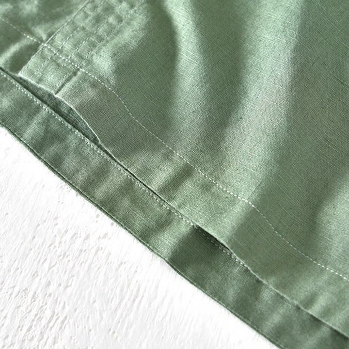 Buddha Stones Summer Stand Collar Short Sleeve Cotton Linen Half Button Men's Shirt - image 5