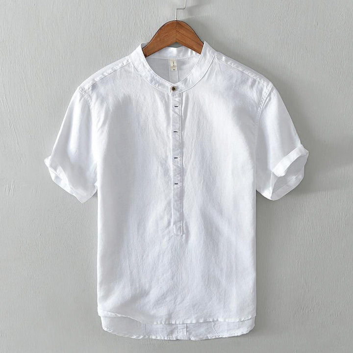 Buddha Stones Causal Simple Design Short Sleeve Cotton Linen Half Button Men's Shirt - White - US/UK/AU44，EU54 (4XL) - image 4