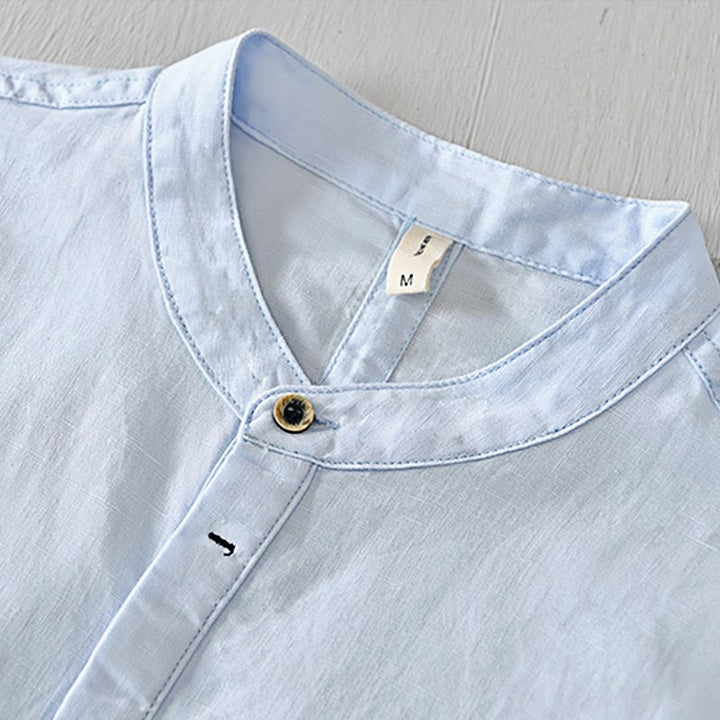 Buddha Stones Causal Simple Design Short Sleeve Cotton Linen Half Button Men's Shirt - image 11