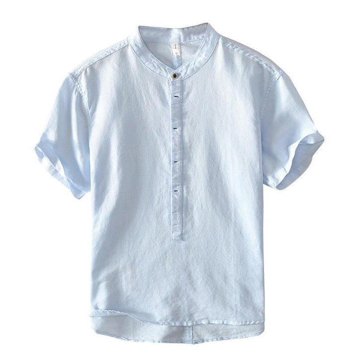 Buddha Stones Causal Simple Design Short Sleeve Cotton Linen Half Button Men's Shirt - image 10