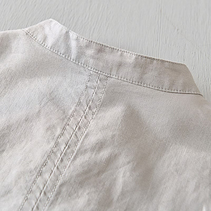 Buddha Stones Causal Simple Design Short Sleeve Cotton Linen Half Button Men's Shirt - image 2