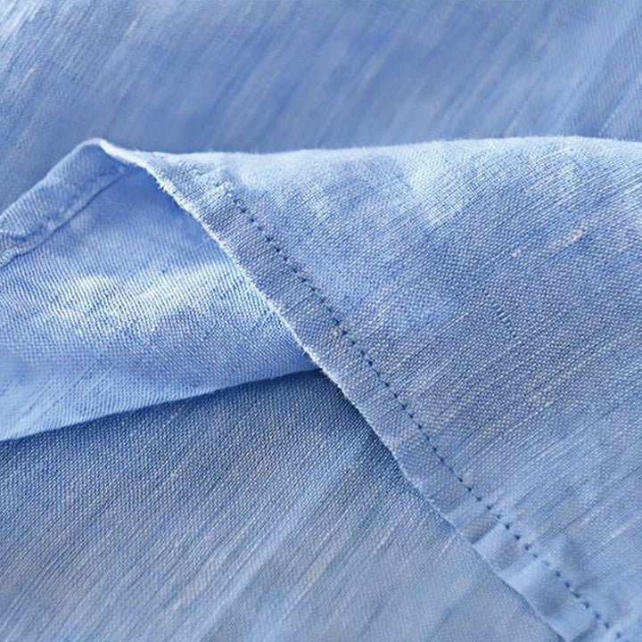 Buddha Stones Daily Solid Color Stand Collar Half Sleeve Linen Half Button Men's Shirt - image 17