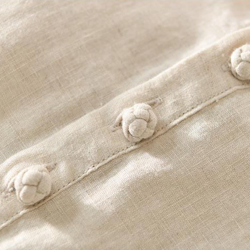 Buddha Stones Daily Solid Color Stand Collar Half Sleeve Linen Half Button Men's Shirt - image 4