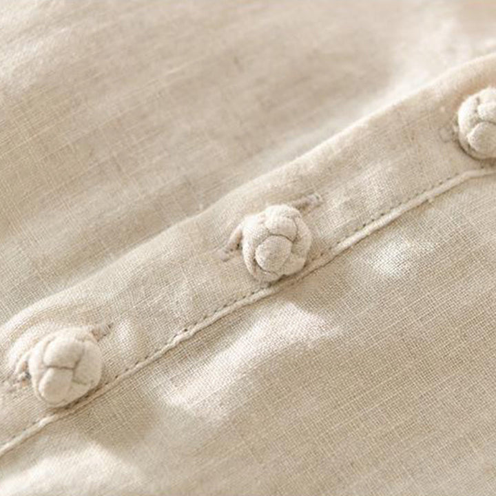 Buddha Stones Daily Solid Color Stand Collar Half Sleeve Linen Half Button Men's Shirt - image 4