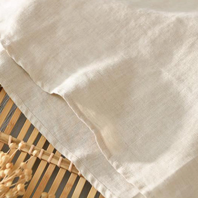 Buddha Stones Daily Solid Color Stand Collar Half Sleeve Linen Half Button Men's Shirt - image 5