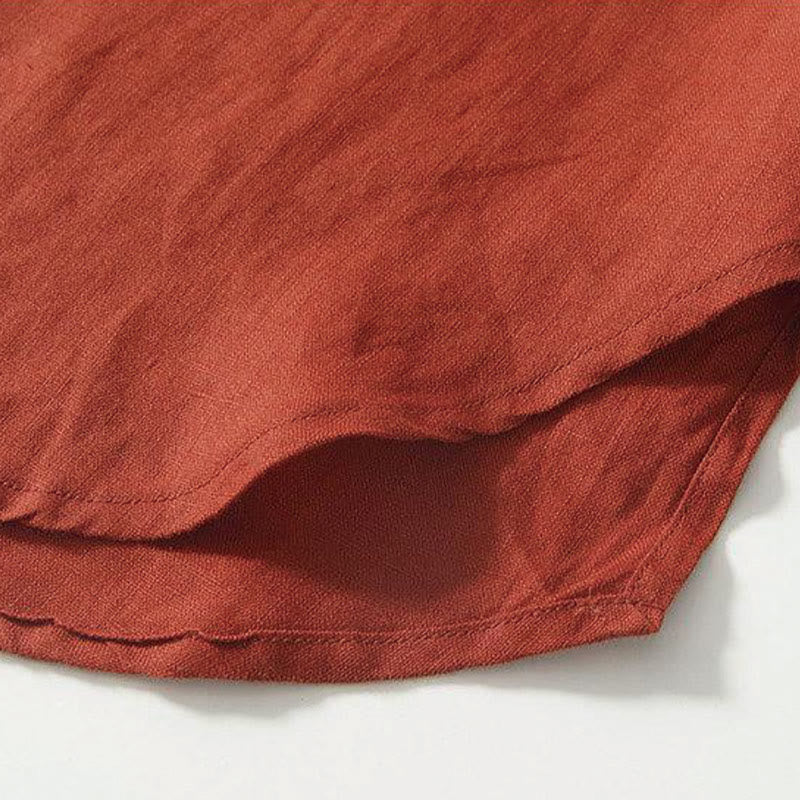 Buddha Stones Daily Frog-Button Stand Collar Short Sleeve Linen Men's Shirt - image 26