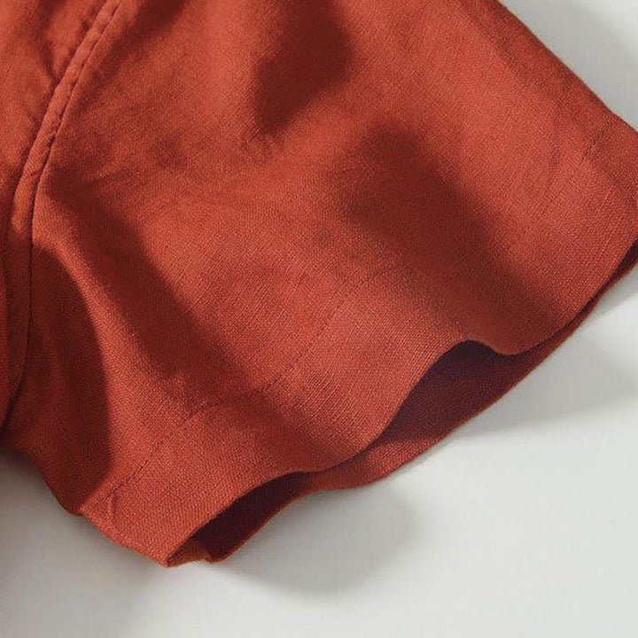 Buddha Stones Daily Frog-Button Stand Collar Short Sleeve Linen Men's Shirt - image 27