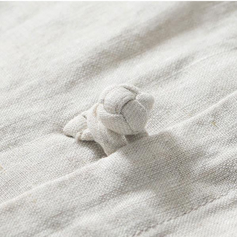 Buddha Stones Daily Frog-Button Stand Collar Short Sleeve Linen Men's Shirt - image 15