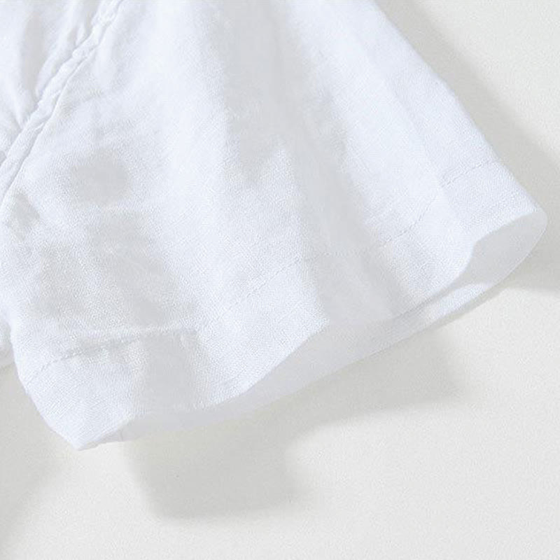 Buddha Stones Daily Frog-Button Stand Collar Short Sleeve Linen Men's Shirt - image 10