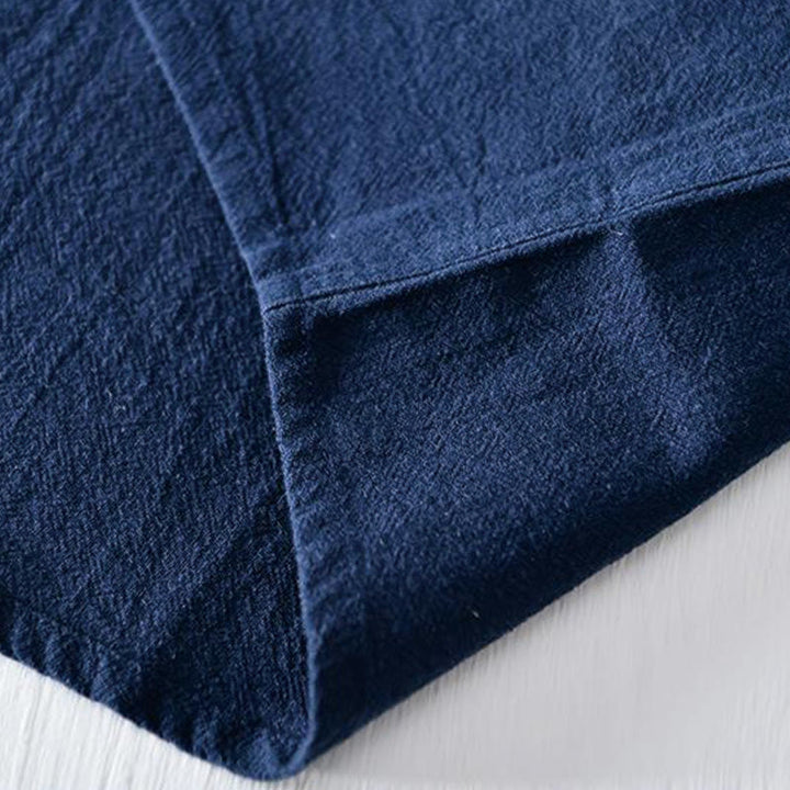 Buddha Stones Frog-button Mandarin Collar Embroidery Cotton Linen Short Sleeve Men's Shirt - image 7