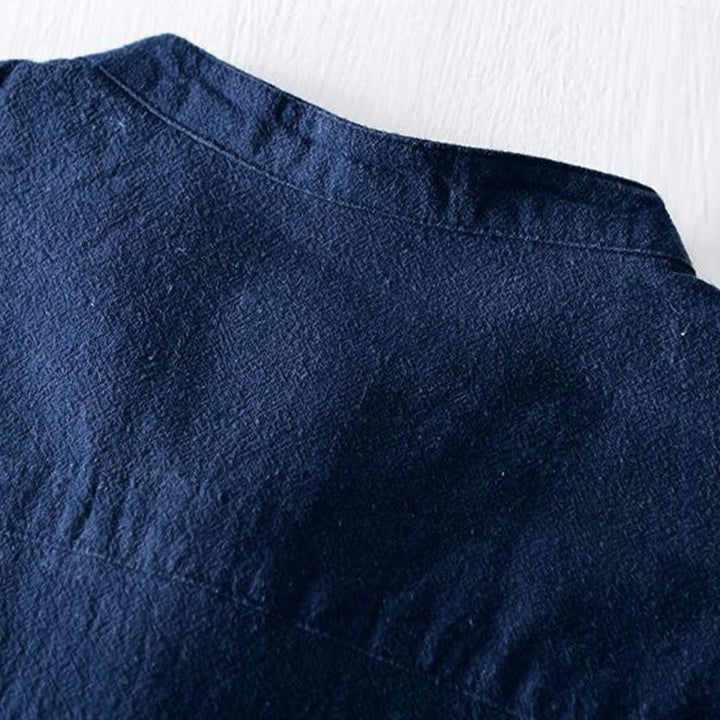 Buddha Stones Frog-button Mandarin Collar Embroidery Cotton Linen Short Sleeve Men's Shirt - image 5