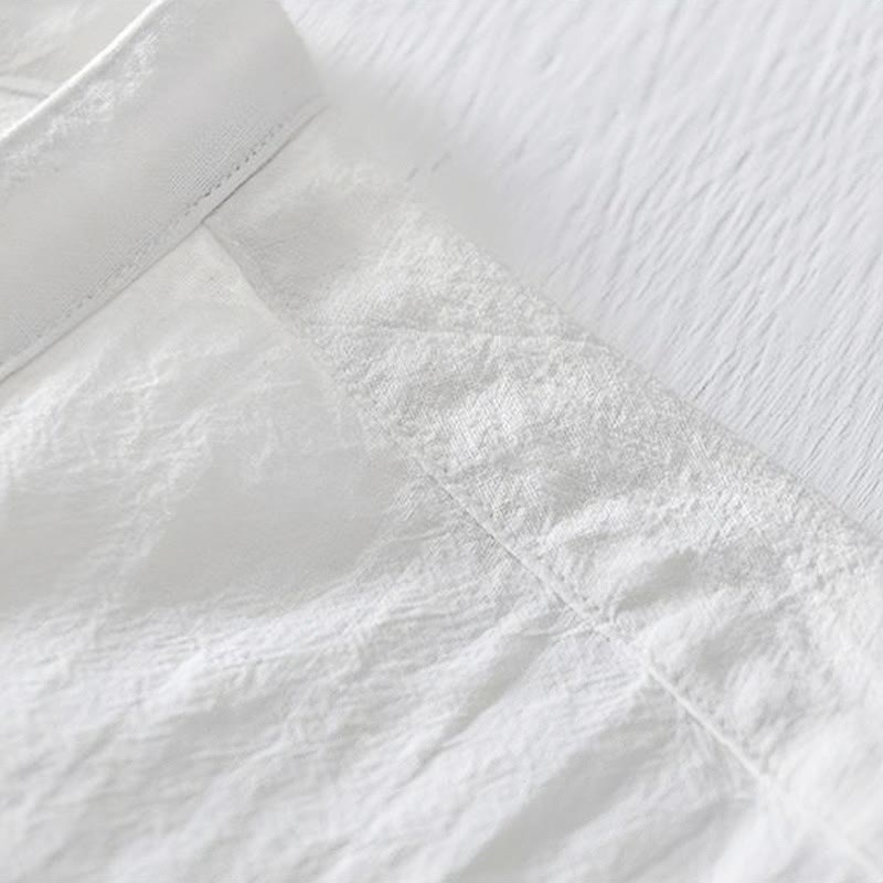 Buddha Stones Frog-button Mandarin Collar Embroidery Cotton Linen Short Sleeve Men's Shirt - image 15