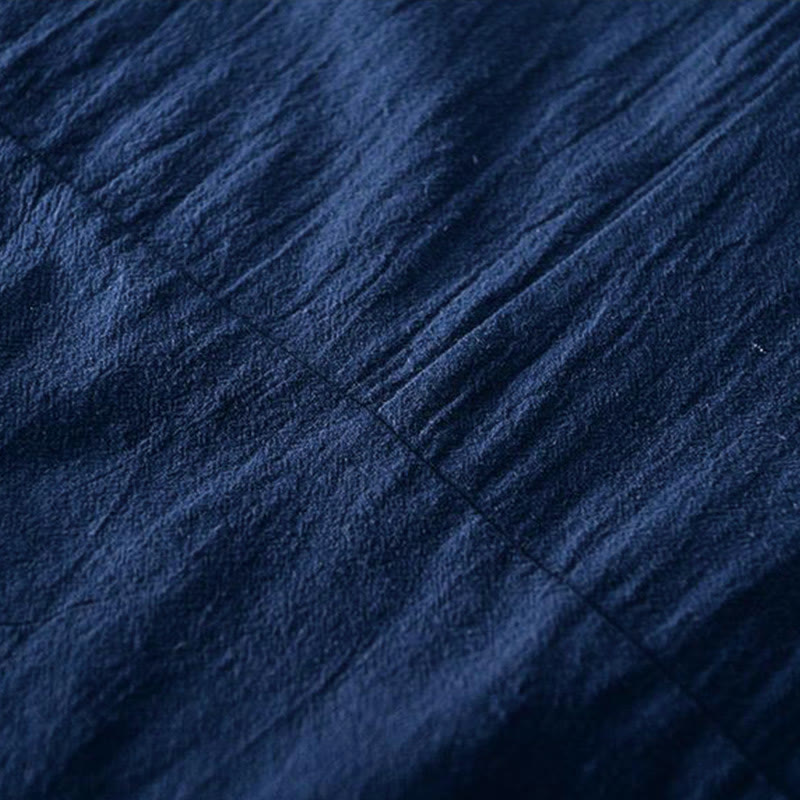 Buddha Stones Frog-button Mandarin Collar Embroidery Cotton Linen Short Sleeve Men's Shirt - image 8