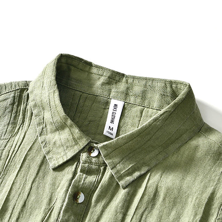 Buddha Stones Causal Plain Lapel Ramie Linen Half Button Men's Shirt - image 20