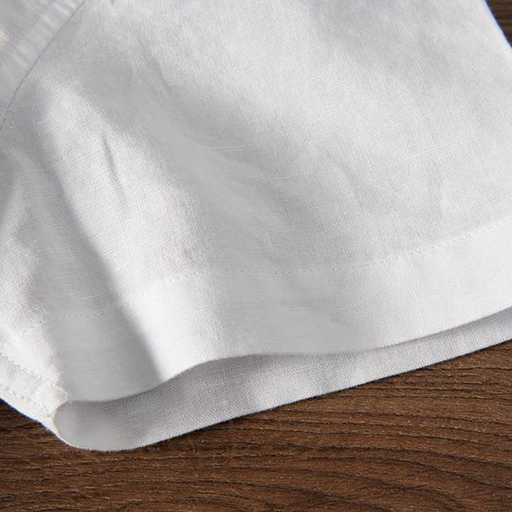 Buddha Stones Soft Embroidery Crane Pattern Stand Collar Cotton Linen Half Button Men's Shirt - image 7