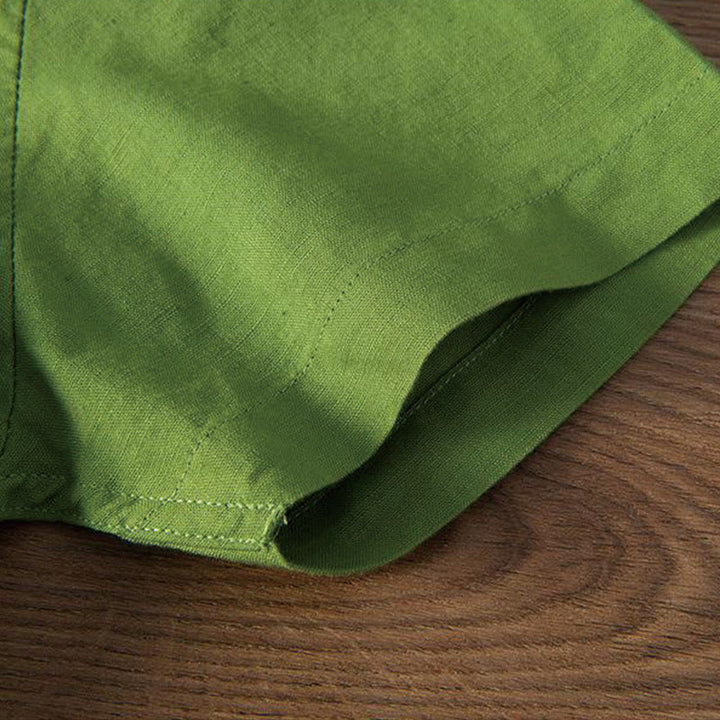 Buddha Stones Soft Embroidery Crane Pattern Stand Collar Cotton Linen Half Button Men's Shirt - image 15